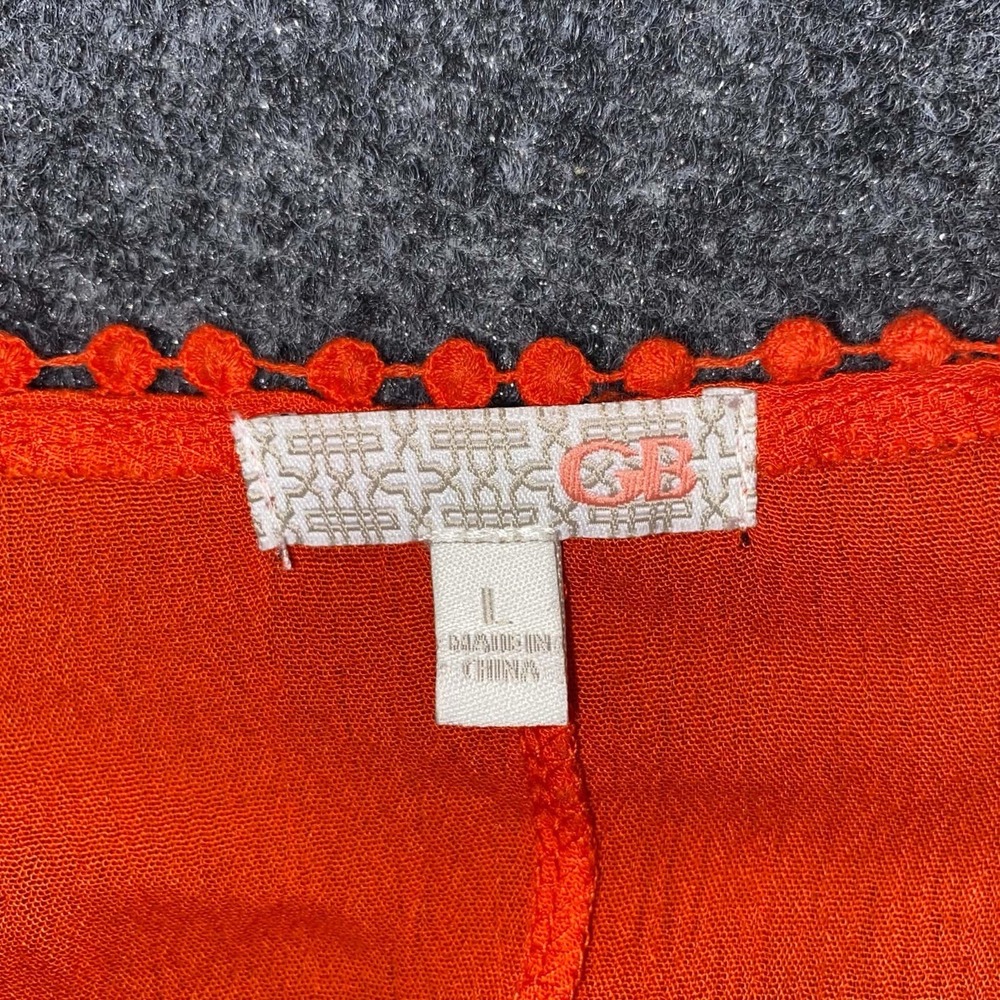 GB Gianni Bini Short Romper Womens Large Orange Floral Stitchwork Open Front Tie - Picture 5 of 6